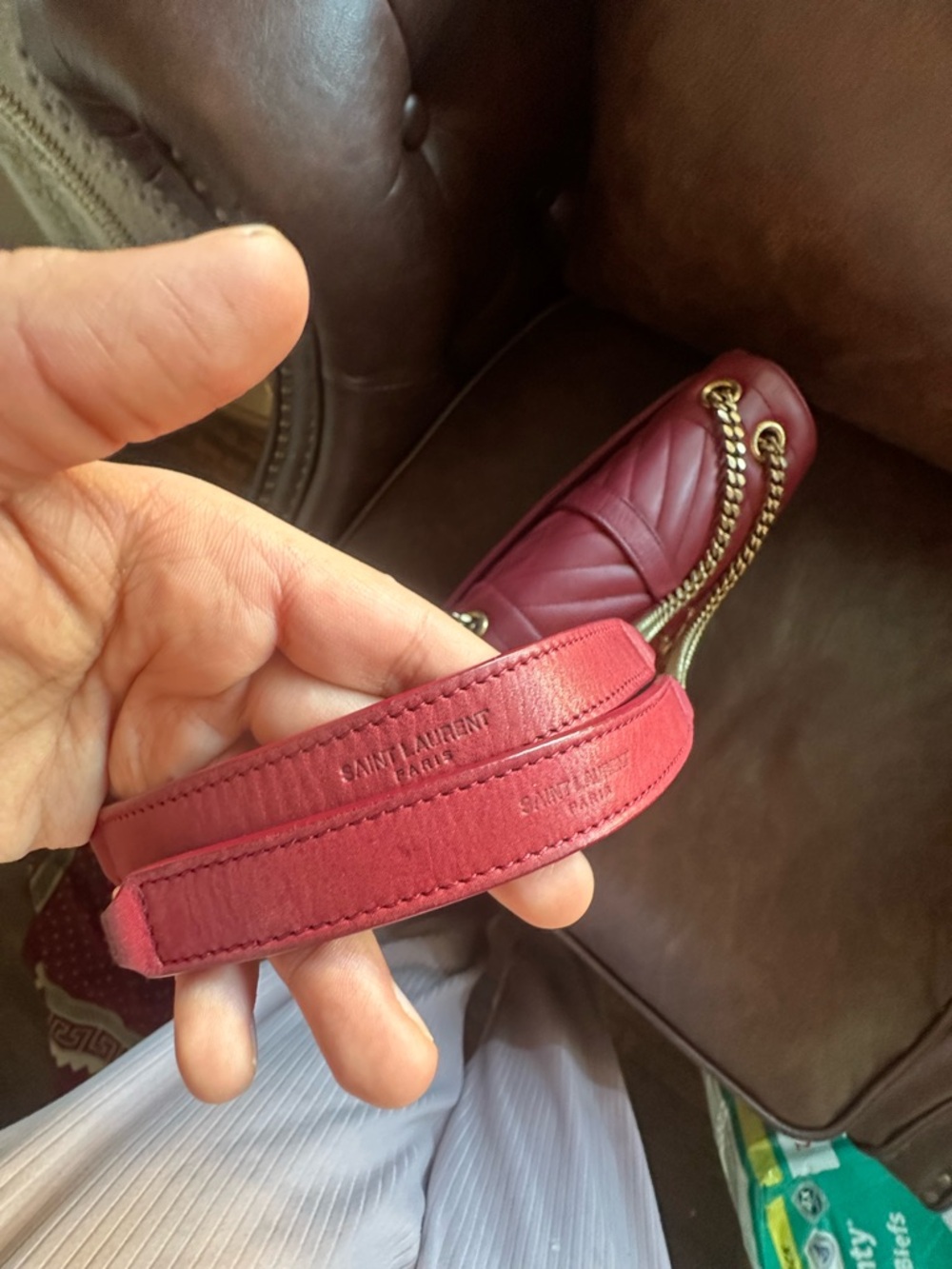 Saint Laurent Red Quilted Leather Monogram Chain Shoulder Bag - Picture 9 of 16